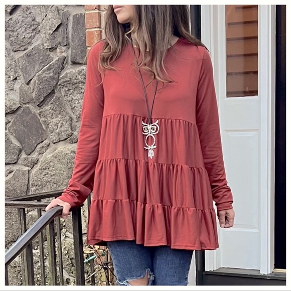 Boho Long Sleeves Tiered Tunic Top - Picture 2 of 4